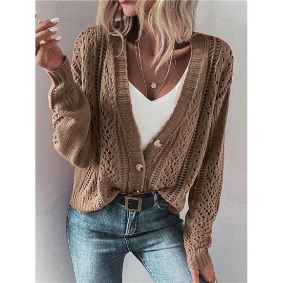 Variété Boutique Sweaters - Open Knit Drop Shoulder Cardigan